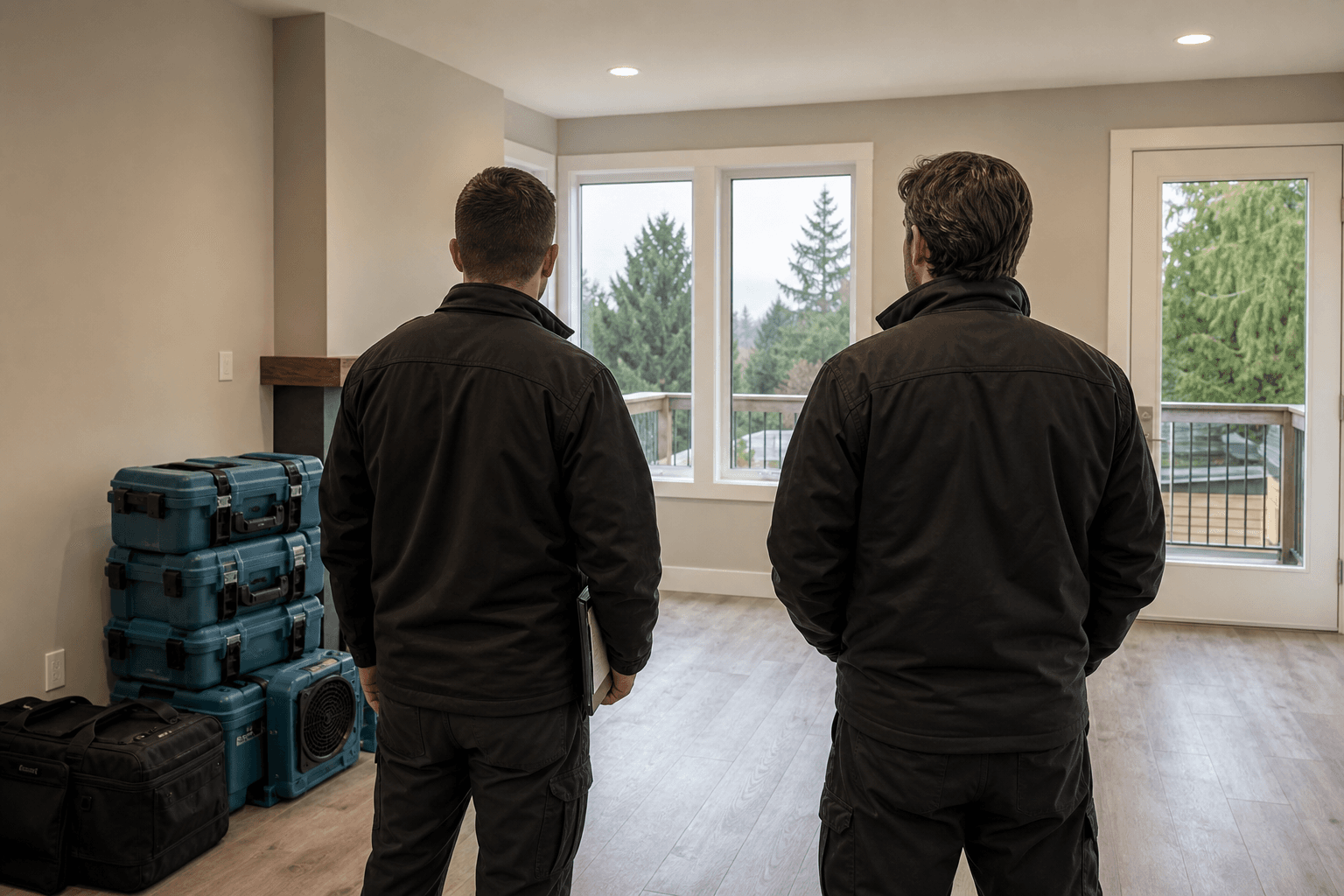 Burnaby Restoration Pros technicians performing water damage assessment with moisture meters