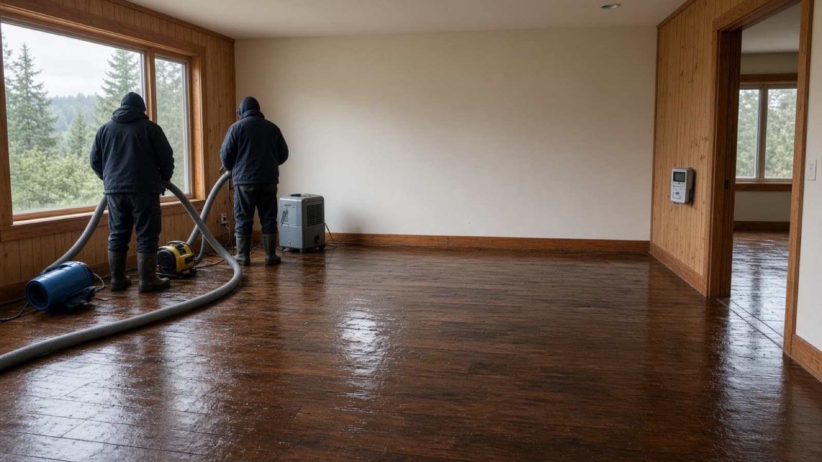 Restoration crew drying a water-damaged home in Burnaby